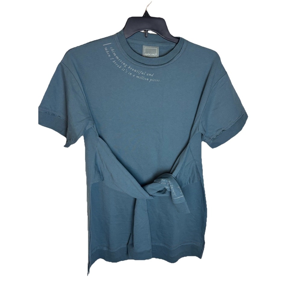 Taylor Swift Shirt Womens Medium Blue Mirrorball Lyric Tunic Longline Top Tee